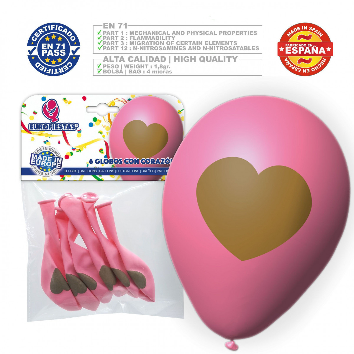 Pack globos rosa con corazon 6