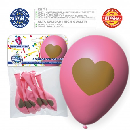 Pack Globos Rosa Con Corazon 6