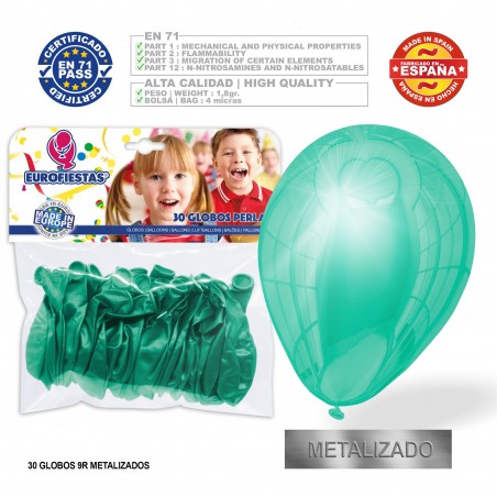 Pack globos verde menta metal 30u