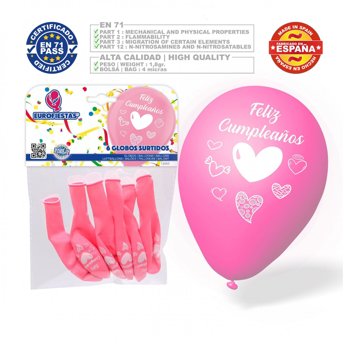 Pack globos feliz cumpleaños 6 rosa