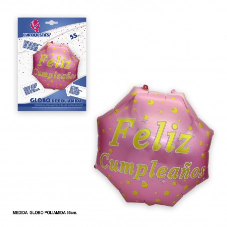 Globo Poliamida Cumpleaños Hex Rosa 55cm