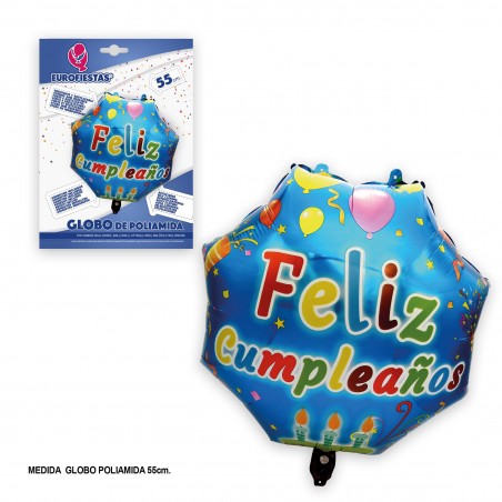 Globo Poliamida Cumpleaños Hex Azul 55cm