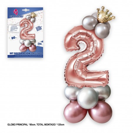 Set Globo Foil Corona 80cm 2 Plata Rosa
