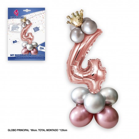 Set Globo Foil Corona 80cm 4 Plata Rosa