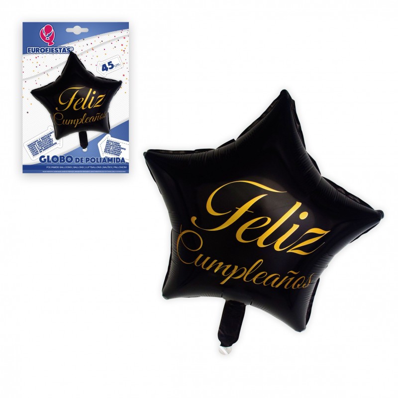 Globo Foil Estrella Feliz Cumple Negra 45cm Globo Foil Estrella Feliz Cumple Negra 45cm