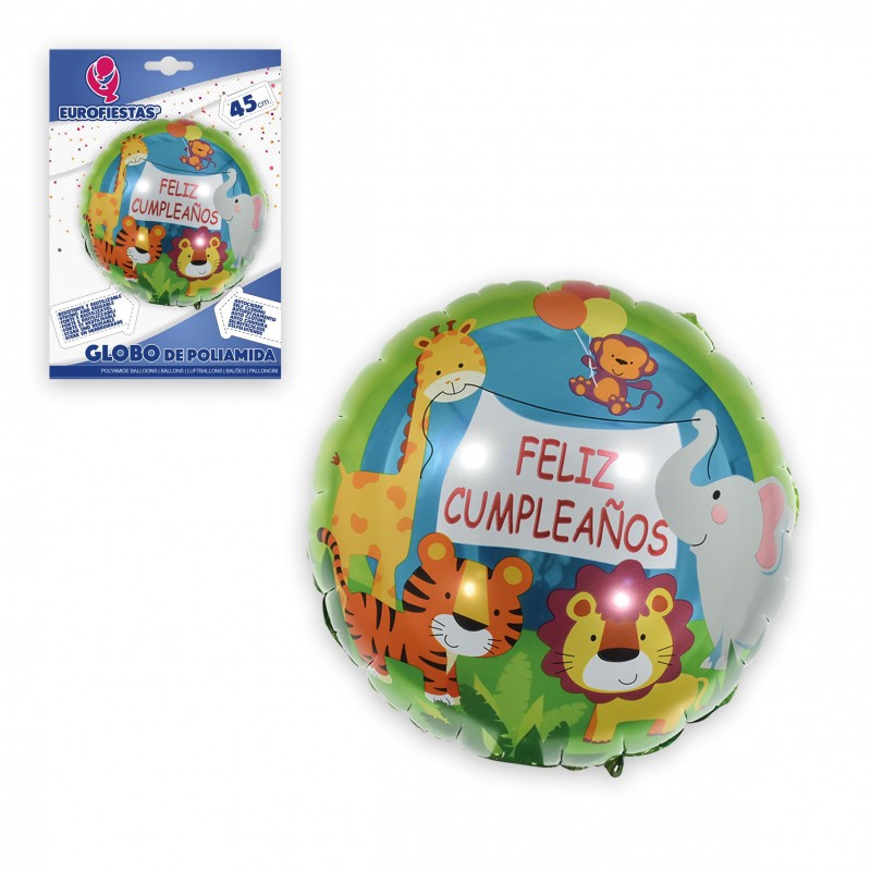 Globo Foil Redondondo 45cm Feliz Cumpleaños Animales Globo Foil Redondondo 45cm Feliz Cumpleaños Animales