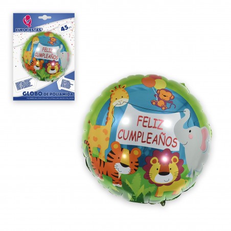 Globo Foil Redondondo 45cm Feliz Cumpleaños Animales