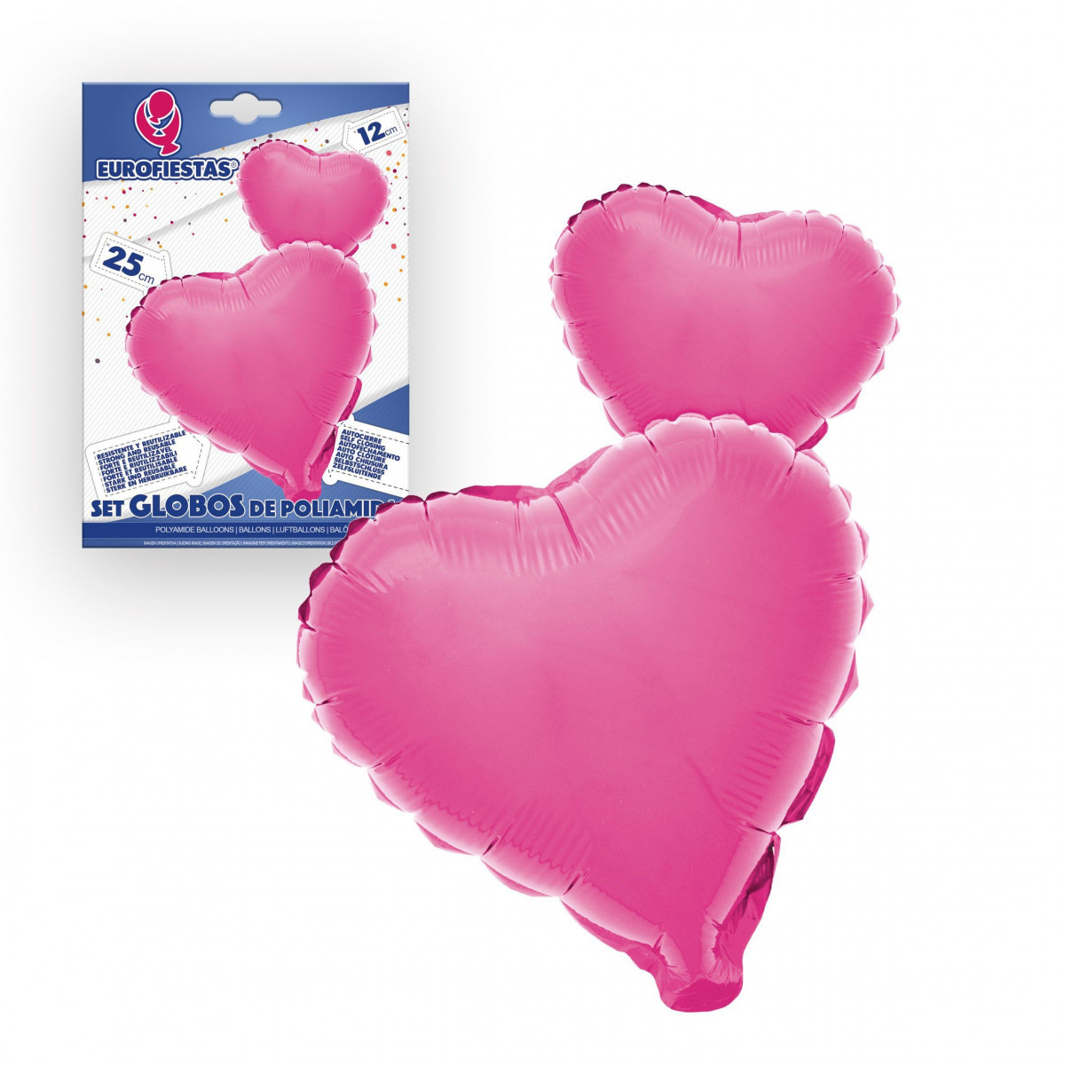 Set globos poliamida corazones rosas