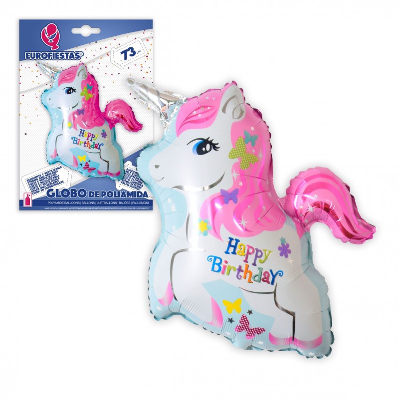 Globo poliamida unicornio happy birthday 73cm