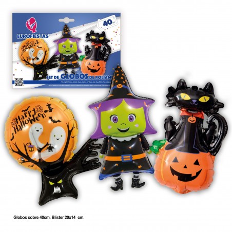 Set 3 Globos Poliamida Bruja Halloween