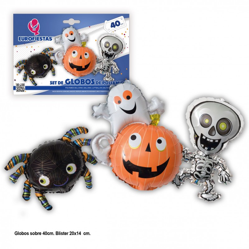 Set 3 globos poliamida fantasma halloween