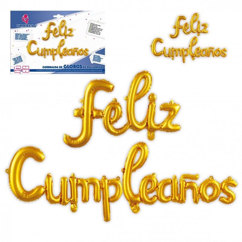 Set Globos Poliamida Feliz Cumpleaños Minuscula Oro Set Globos Poliamida Feliz Cumpleaños Minuscula Oro