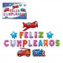 Set globos poliamida feliz cumpleños vehiculos