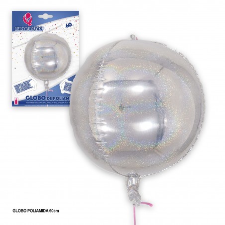 Globo 4d Redondo Purpurina Plata