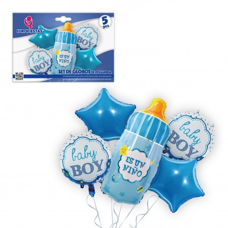 Set globos poliamida baby boy biberon