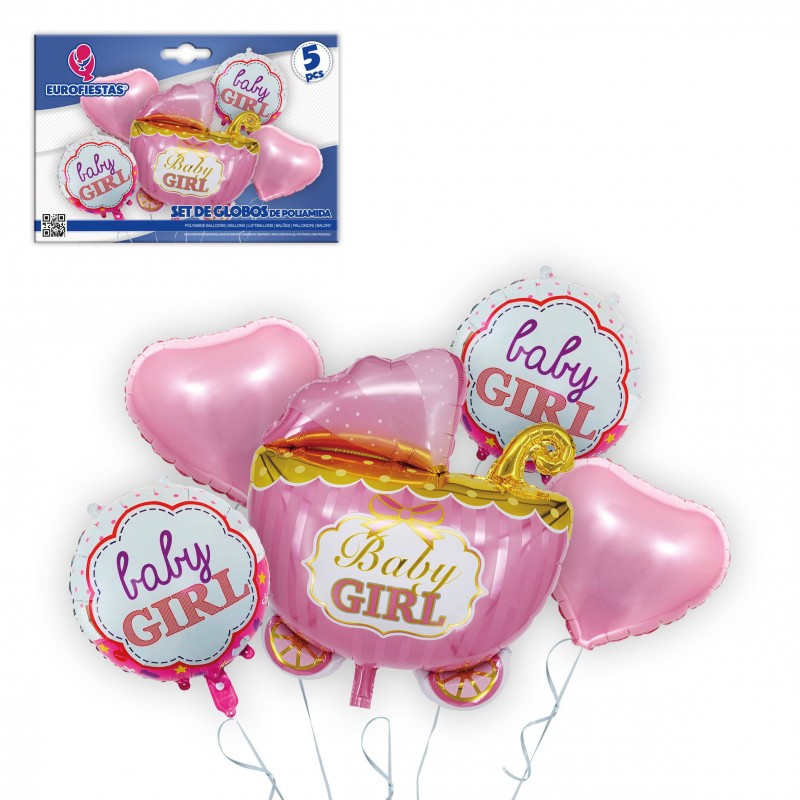 Set globos poliamida baby girl carrito