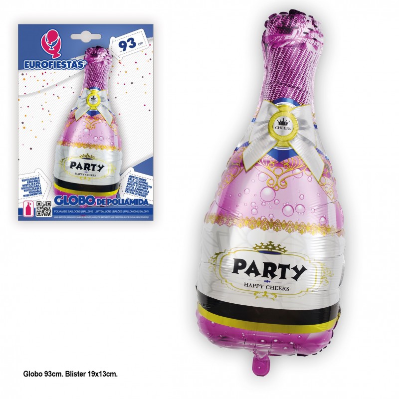 Globo poliamida botella party rosa 93cm