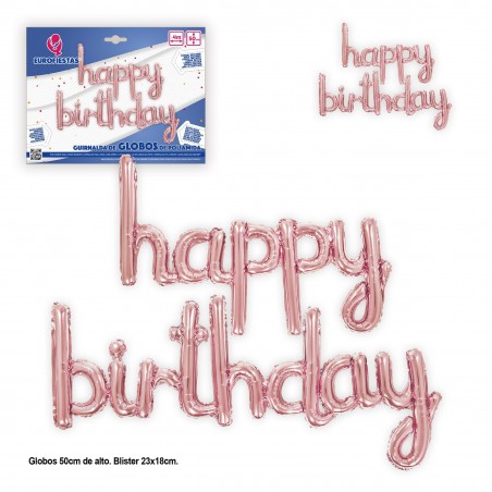 Set Globos Poliamida Happy Birthday Oro Rosa