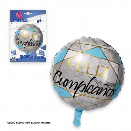 Globo Poliamida Feliz Cumple Lineas Azul 45cm