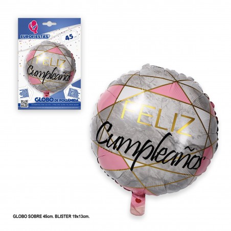 Globo poliamida feliz cumple lineas rosa 45cm