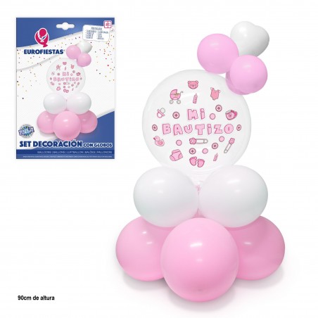 Set globos mi bautizo rosa