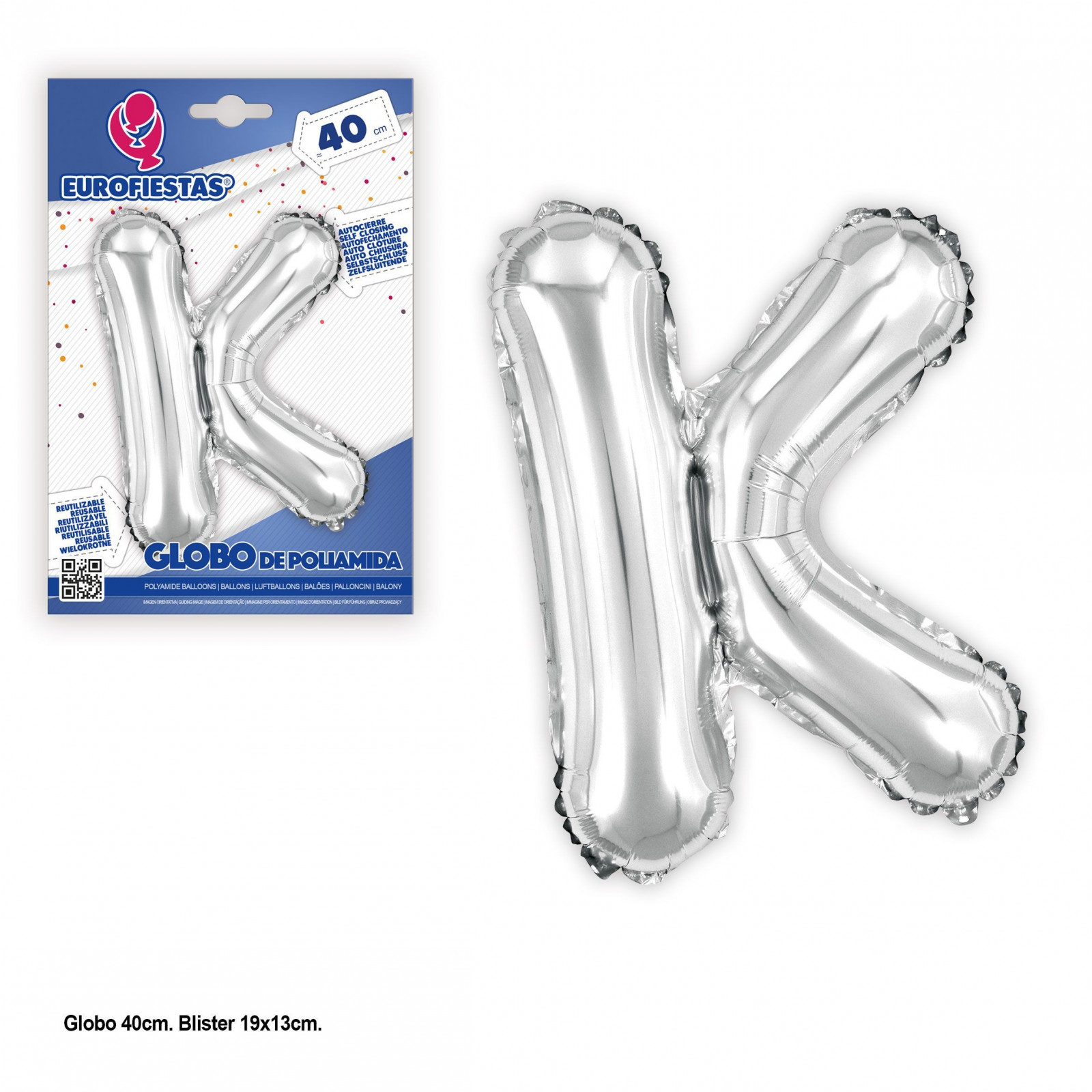 Globo poliamida 40cm plata brillo k