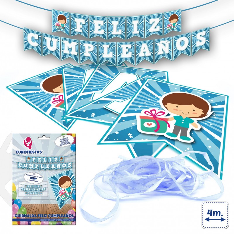 Guirnalda feliz cumpleaños azul