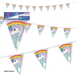 Guirnalda banderines papel unicornio arco iris