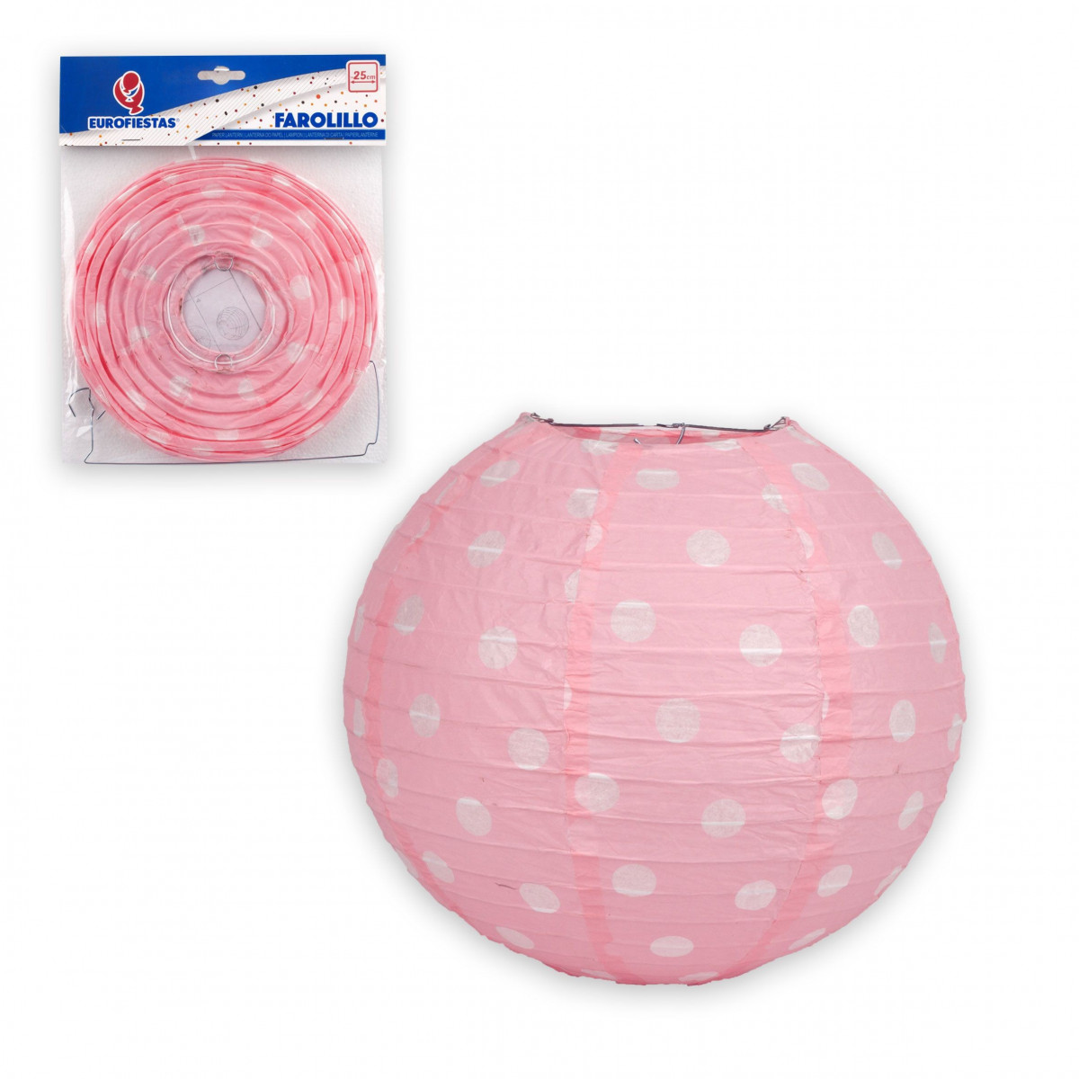 Farolillo redondo 25cm lunares rosa
