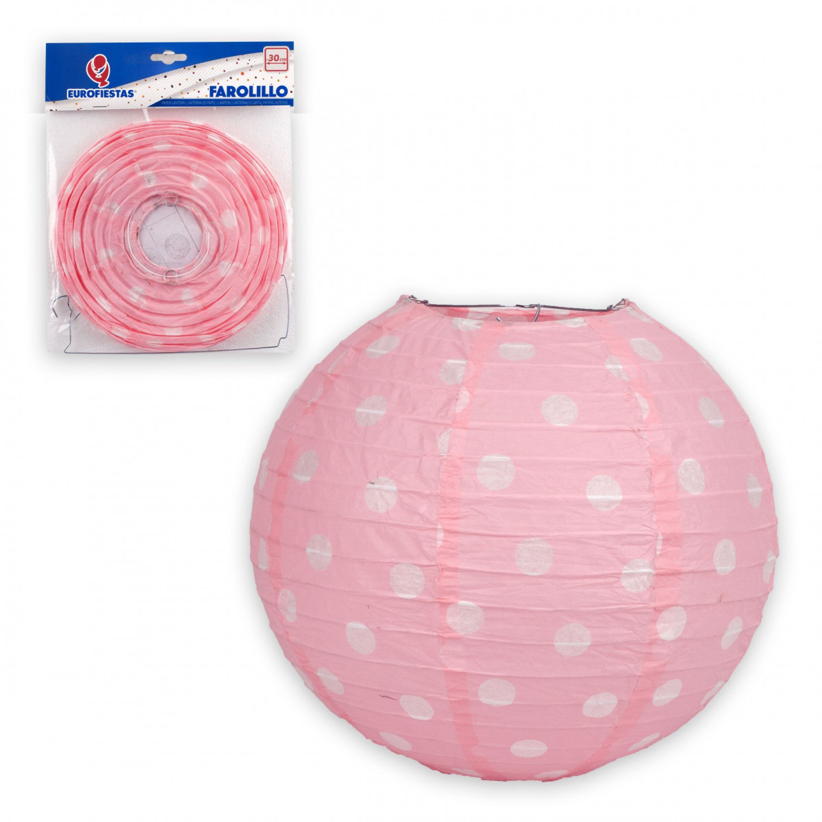 Farolillo redondo 30cm lunares rosa