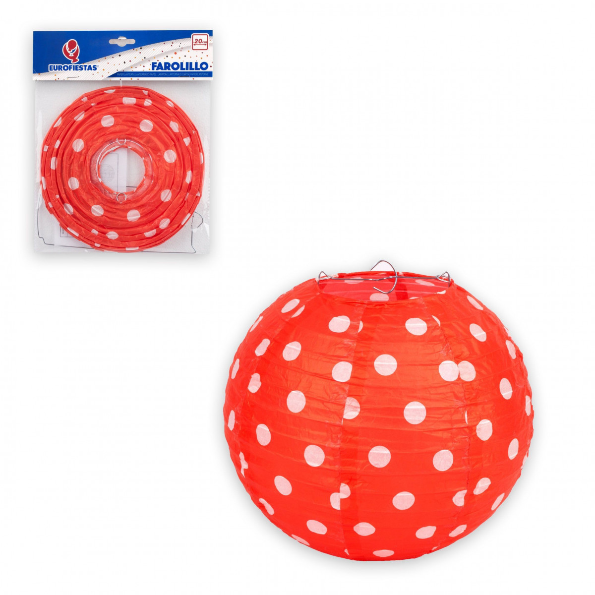 Farolillo redondo 20cm lunares rojo