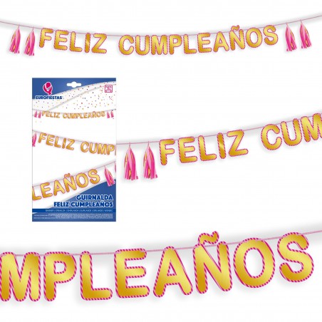 Guirnalda feliz cumpleaños oro borde rosa