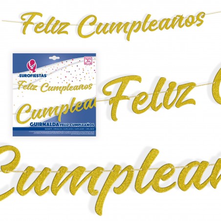 Guirnalda feliz cumpleaños purpurina oro