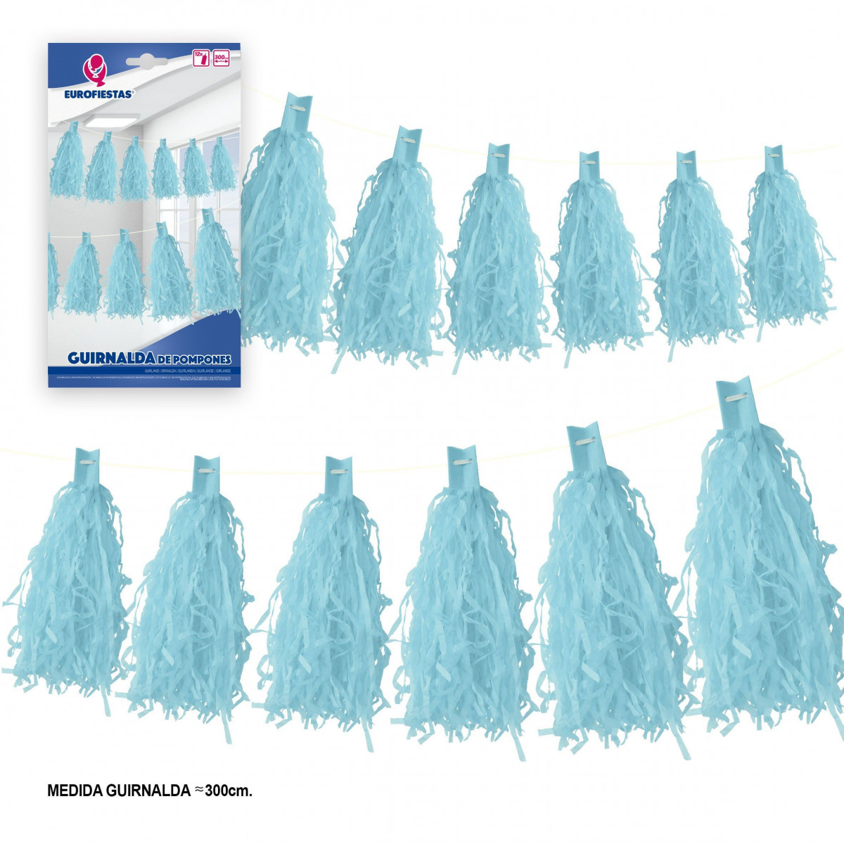 Guirnalda 12 pompones azul