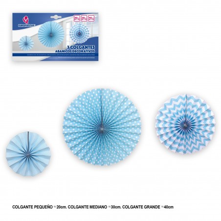 Set 3 Abanicos Azul