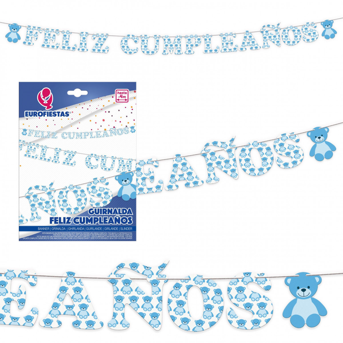 Guirnalda feliz cumpleaños osito celeste