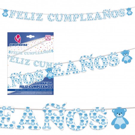 Guirnalda Feliz Cumpleaños Osito Celeste