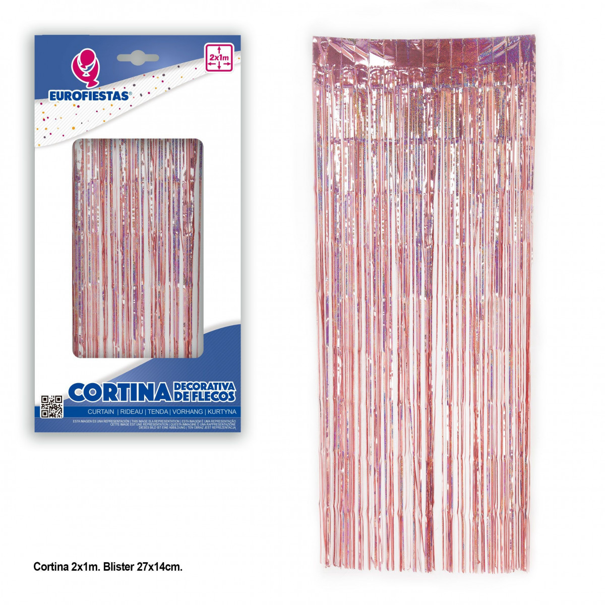 Cortina flecos 2x1 puntitos rosa