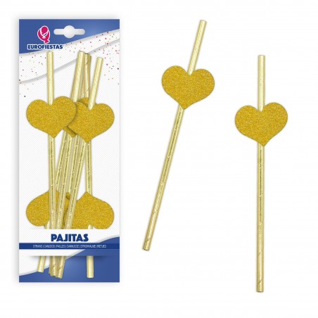 Pajitas corazon oro