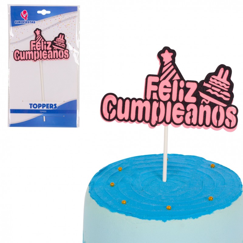 Topper feliz cumpleaños letras rosa