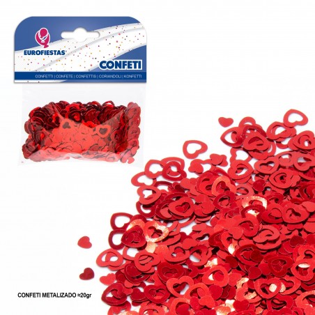 Confeti Brillante Corazon Hueco Rojo