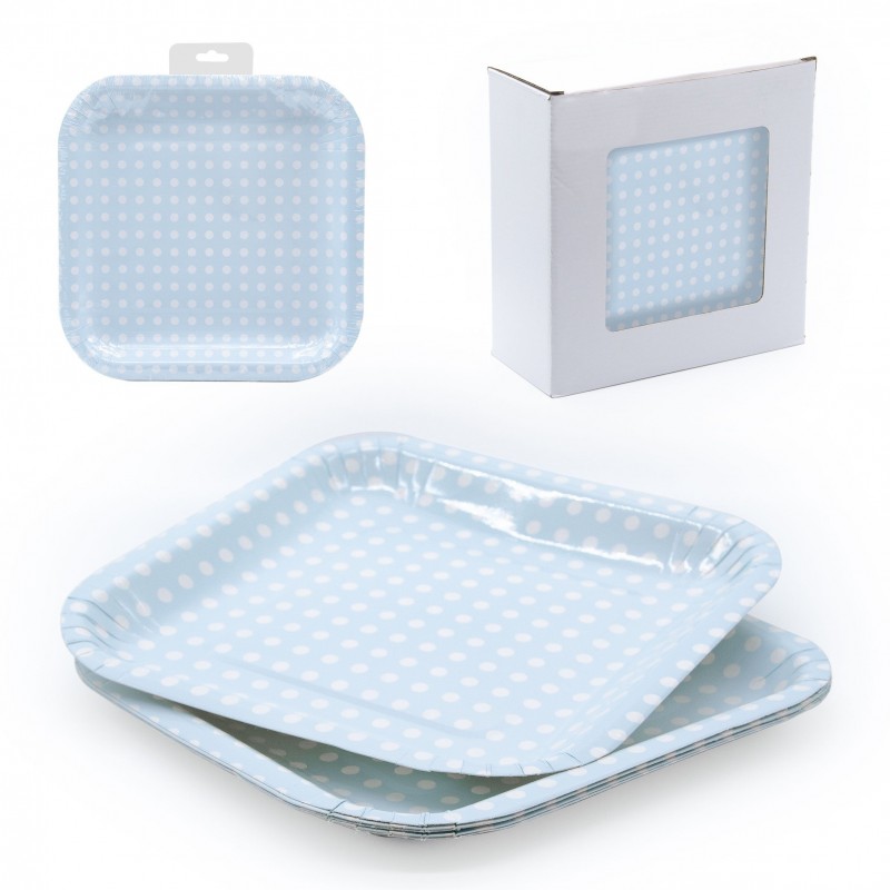 Plato 6 Pastel Cuadrado 22 X22 Lunares Azul Plato 6 Pastel Cuadrado 22 X22 Lunares Azul