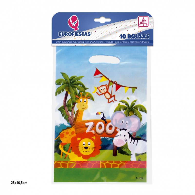 Bolsas De Animales Del Zoo Para Fiestas Infantiles: Pack De 10