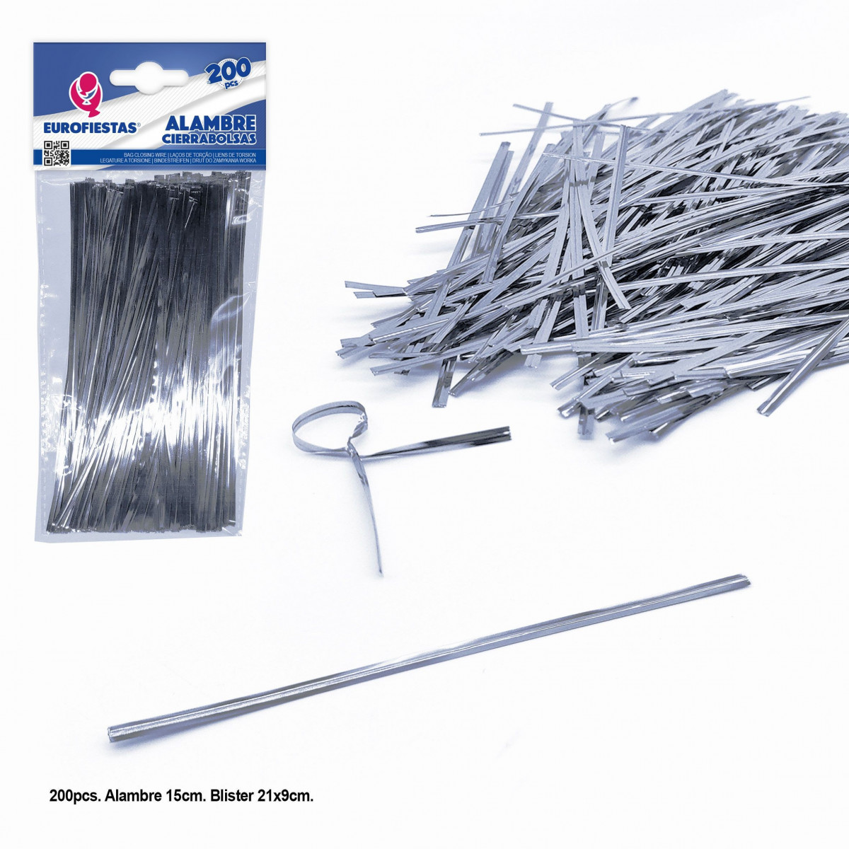 Alambre Cierra Bolsas de 15 cm en Color Plata Pack de 200 Unidades