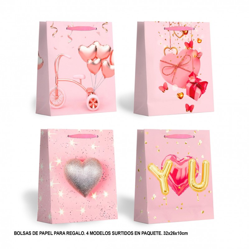 Bolsa regalo rosa corazones 4mds med
