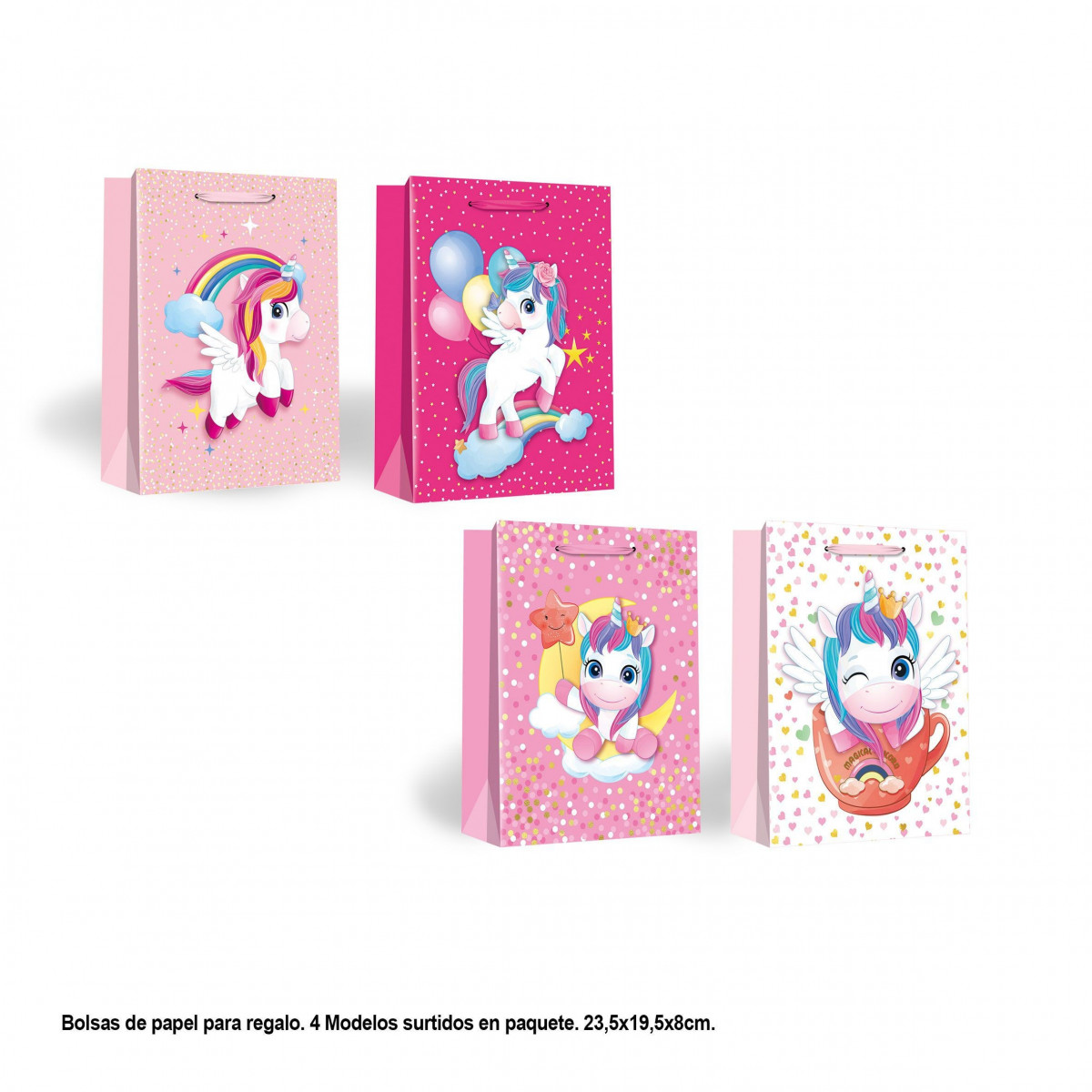 Bolsa unicornio baby rosa 4 modelos pequeña