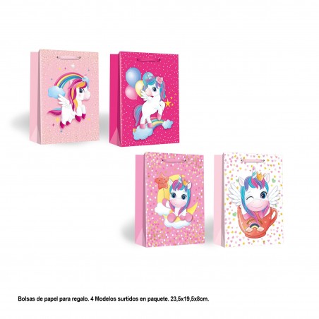 Bolsa Regalo Unicornio Baby Rosa 4 Modelos Pequeña