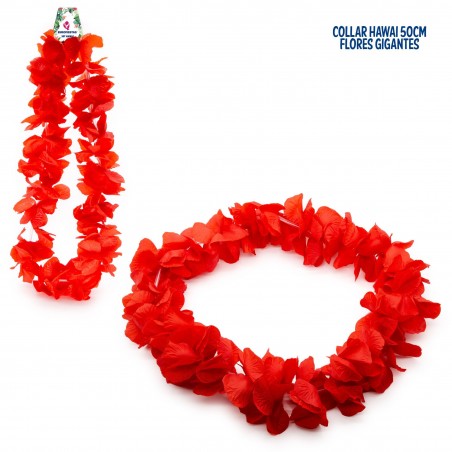 Collar Hawai Rojo Flor Grande 50cm