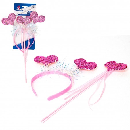Diadema+varita Corazones Purpurina Rosa
