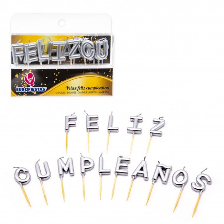 Velas letras feliz cumpleaños plata